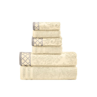 Ensemble de serviettes de 6 pièces en jacquard damassé / 100% coton peigné uni ultradoux de 550 g/m² avec bordures décoratives Modern Threads