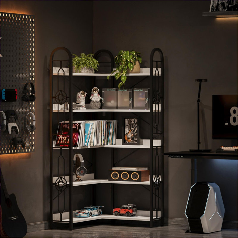 5 Tier Corner Bookshelf, Modern Corner Bookcase, Large Open Shelf Bookcase,Display, Shelving, Tall Bookshelves Storage Display Rack For Bedroom, Living Room And Home Office, White