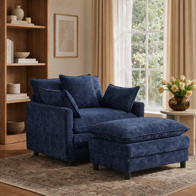 Fauteuil d'appoint moderne en chenille de 100 cm avec repose-pieds, fauteuil de lecture club pour salon ou chambre