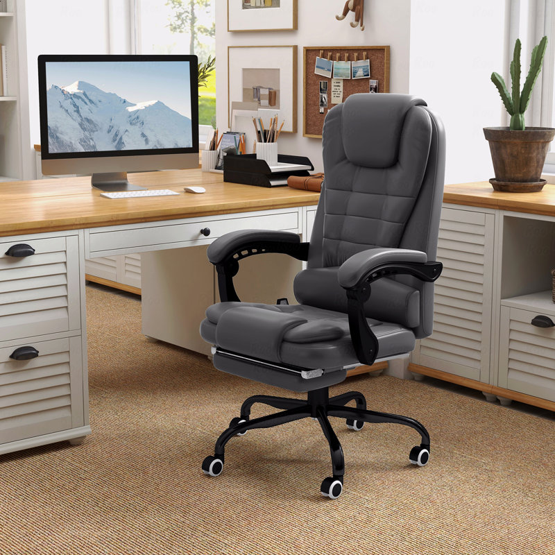 Fauteuil de bureau vibrant à 7 points avec fonction de massage et dossier inclinable, Gris