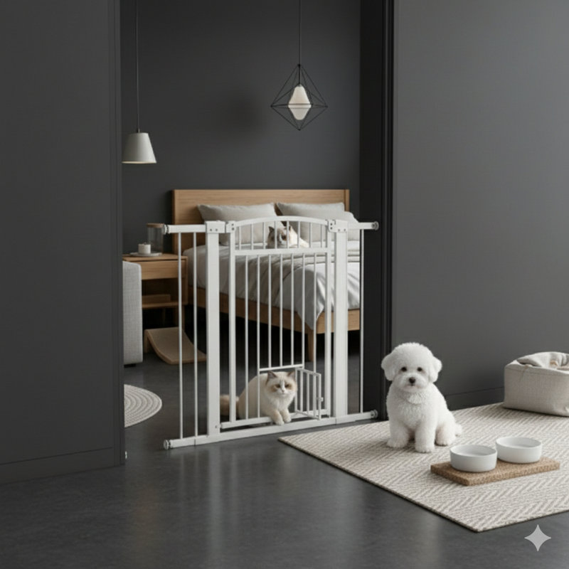 Pet Barrier with Walk-Through Design, Includes Broad Opening and Built-In Cat Door