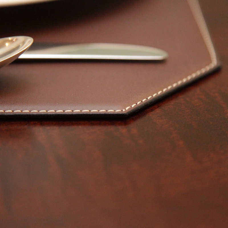 Brown Faux Leather Cut Corner Placemat with White Stitching