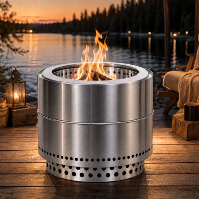 19.69" Portable Stainless Steel Smokeless Fire Pit with Grill Grate, Fire Poker, Protective Base and Carry Bag