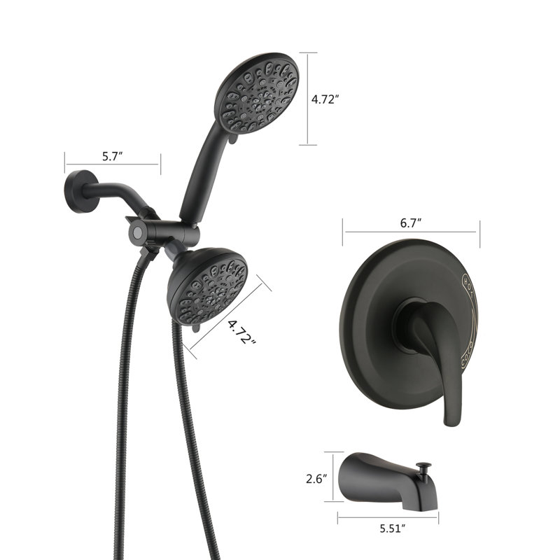 Shower System with Tub Spout Rain Shower Tub Set, High Pressure Dual 2 in 1 Shower Combo Faucet with Valve, Matte Black