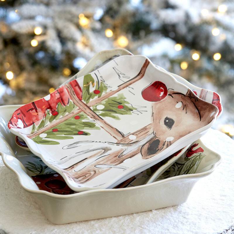 Deer Friends Stoneware Tray