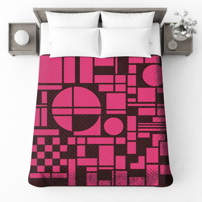 Pink Geometric Shapes Quilted Thin Bedspread