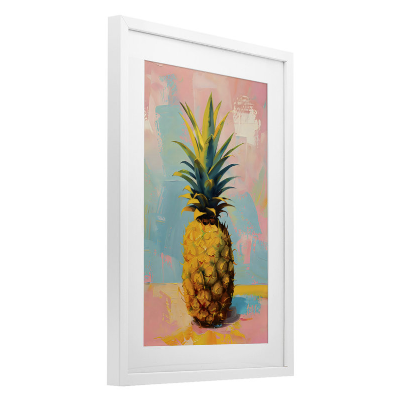 «Pineapple Dream over Pink», reproduction encadrée sous verre, par LSR Design Studio, H 23 po x l 17 po, Cadre blanc côtier