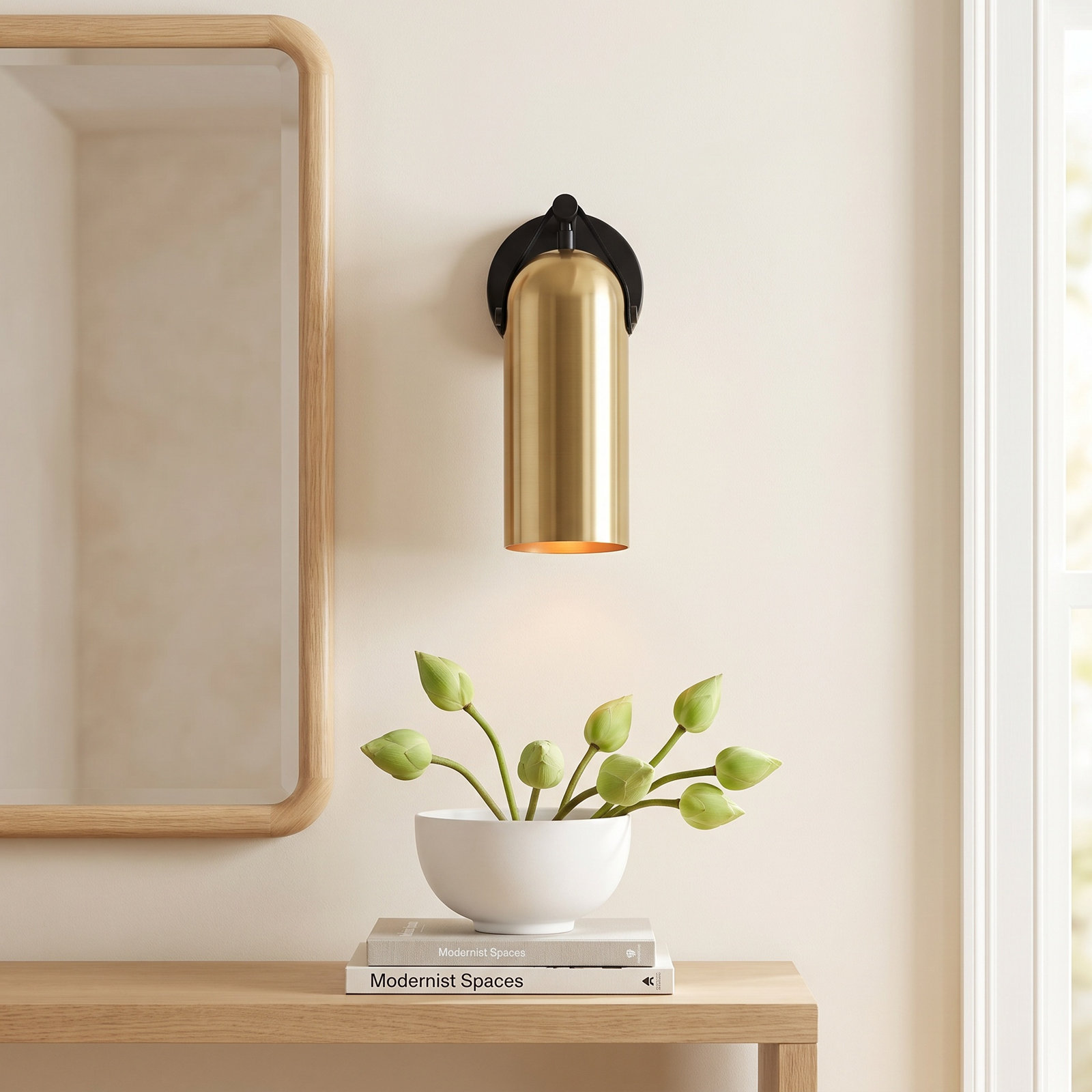 Caniah Single Light Dimmable Armed Sconce, Gold/Black