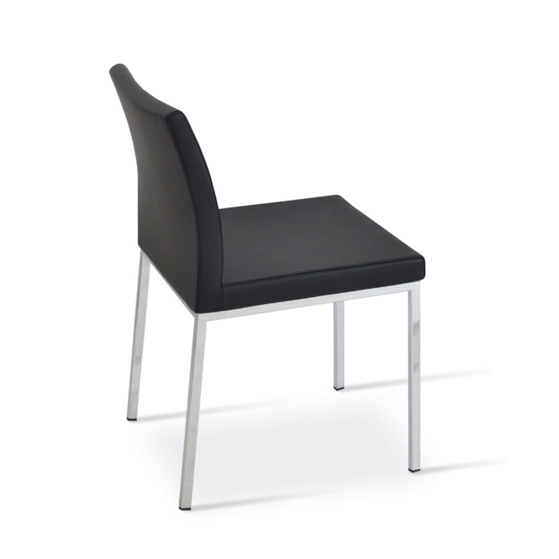 Aria Metal Side Chair, Chrome, Genuine Leather Black