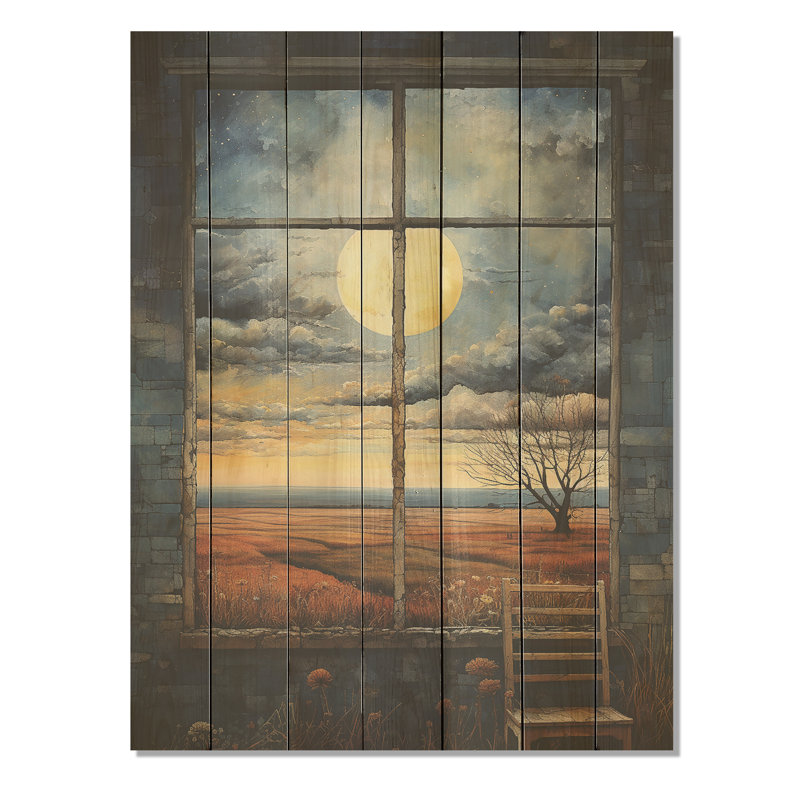 Meadow Horizon Farmhouse Windows I - Fenêtres de ferme sur impression sur bois, H 20 po x l 10 po