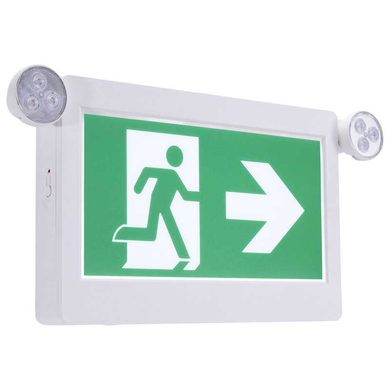 Running Man Green Combo Exit Sign/Emergency Light - 120-347V - 2HR Backup - Single/Dual Face - Universal Mounting - Thermoplastic - High Output Lamps