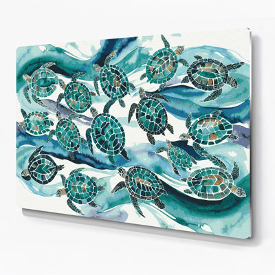 Hawaiian Honu Patterns Blue Metal Wall Art