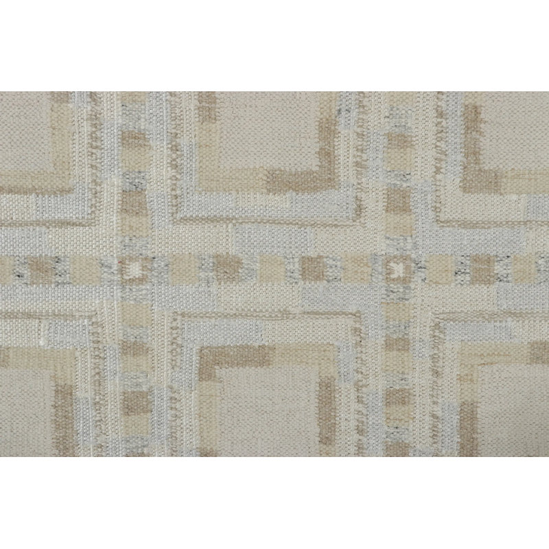 Rug & Kilim’S Scandinavian Rug In Beige, Ivory And Ice Blue Geometric Patterns, Rectangle 12' x 15'