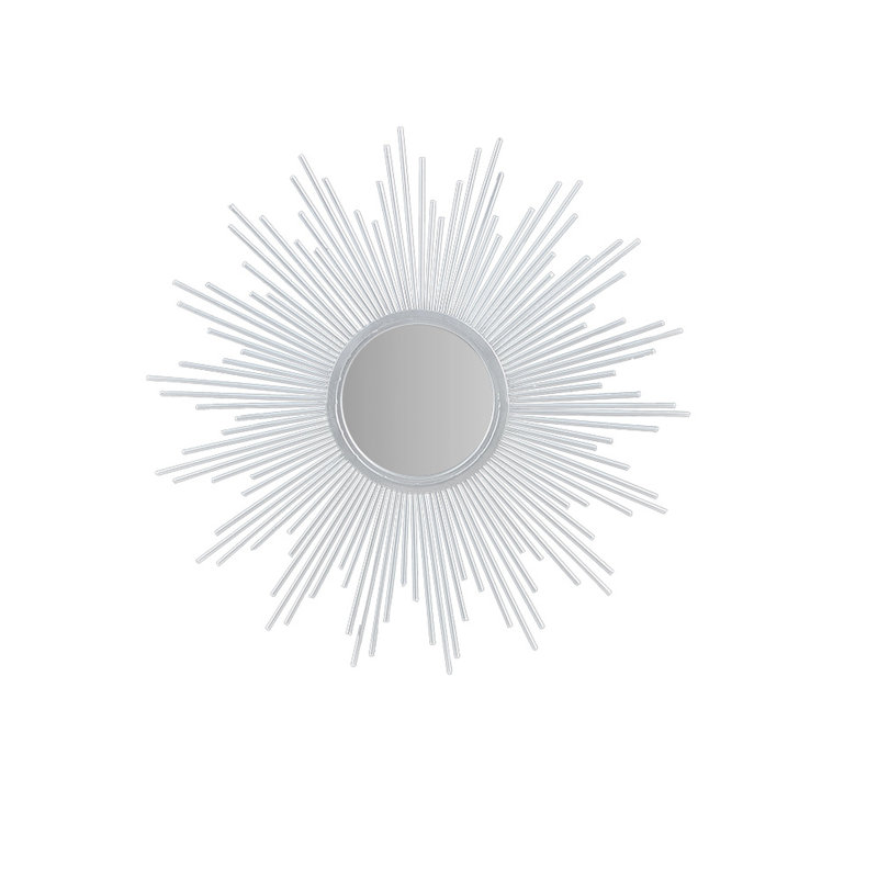 Miroir de 29,5 po, cadre en métal, surface en miroir, rayons décoratifs élégants pour accessoires de maison, ton argent, décor