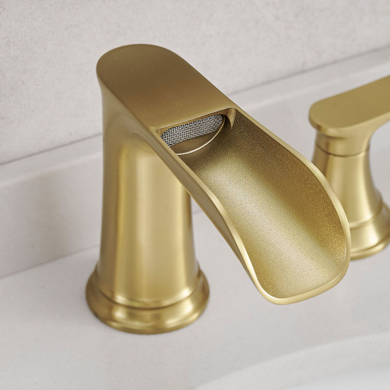 Topcraft Waterfall Double Handle Stainless Steel Bathroom Faucet, Brushed Gold