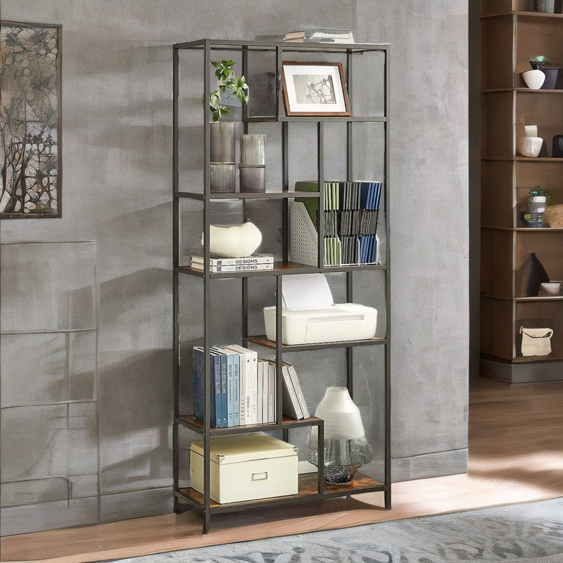 Dernaveagh 175cm H x 82cm W Bookcase Freestanding Shelves Industrial Rustic Brown Furniture