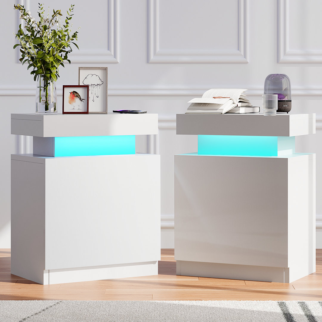 Lehat Night stand with LED Light (Set of 2), Modern LED Side Table for Bedroom, Living Room Wrought Studio™ 