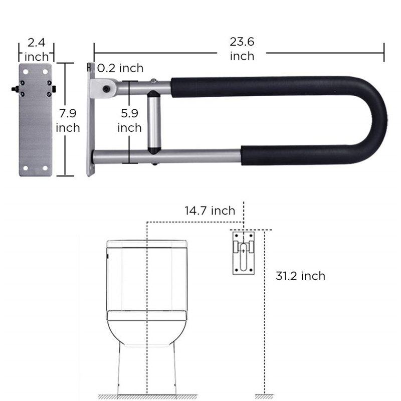 23.6'' Silver and Black Aluminum Handicap Grab Bar