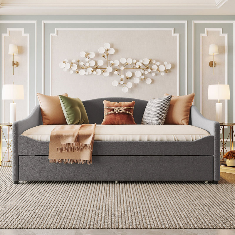 Upholstered Daybed With Light And Trundle, Gray, Full/Double