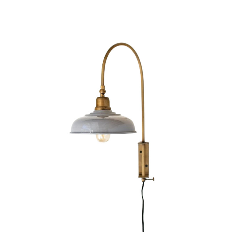 Kalalou Wall Sconce with Grey Enamel Shade – Vintage-Inspired – 18"Tall
