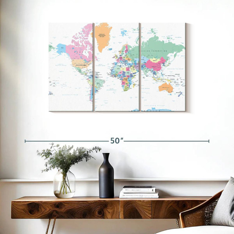 Keiri Labeled Pastel World Map, 24" H x 38" W