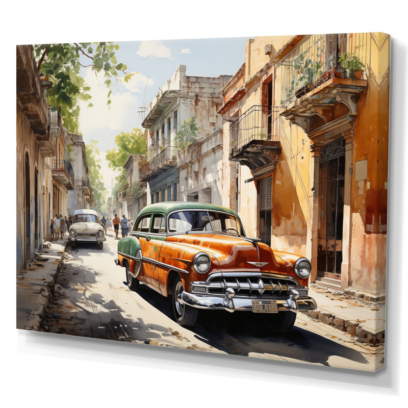 «Havana Orange Car», reproduction sur toile, H 12 po x l 20 po x P 1 po, Toile tendue