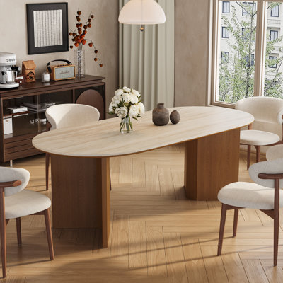 Table de salle à manger ovale 71 po pour 6 personnes, table de cuisine en faux marbre 71 po, pieds en bois massif