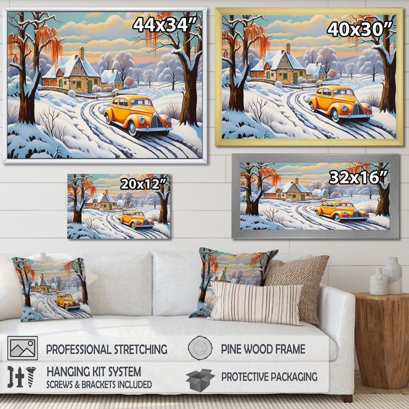 Car Charm in Winter - reproduction sur toile, Toile tendue, H 16 po x l 32 po