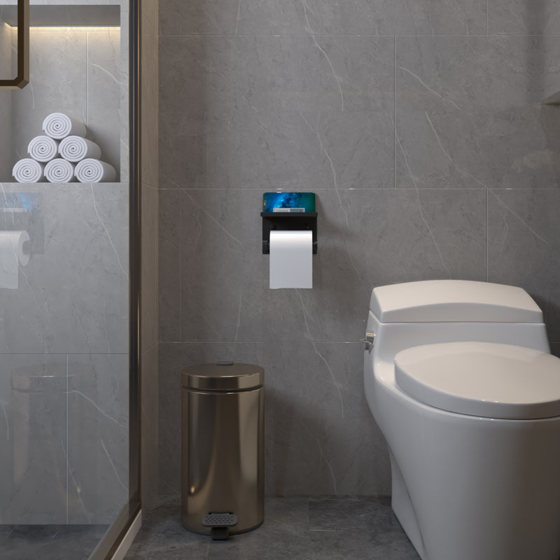 Porte-papier hygiénique mural en acier inoxydable auto-adhésif avec support pour téléphone, Matte Black