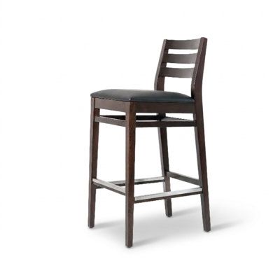 Solid Beech Wood Ladder Back Barstool with Upholstered Seat