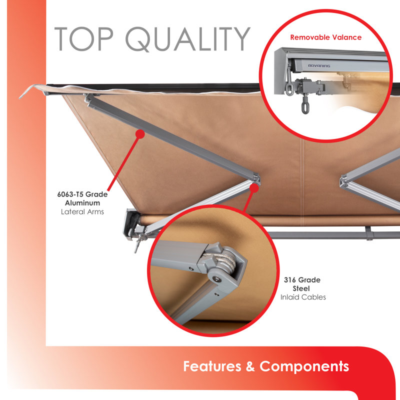 Advaning Classic Series 16'x10' Motorized Remote Controlled Retractable Awning , 9.8" H x 192" W x 120" D, Canvas Umber