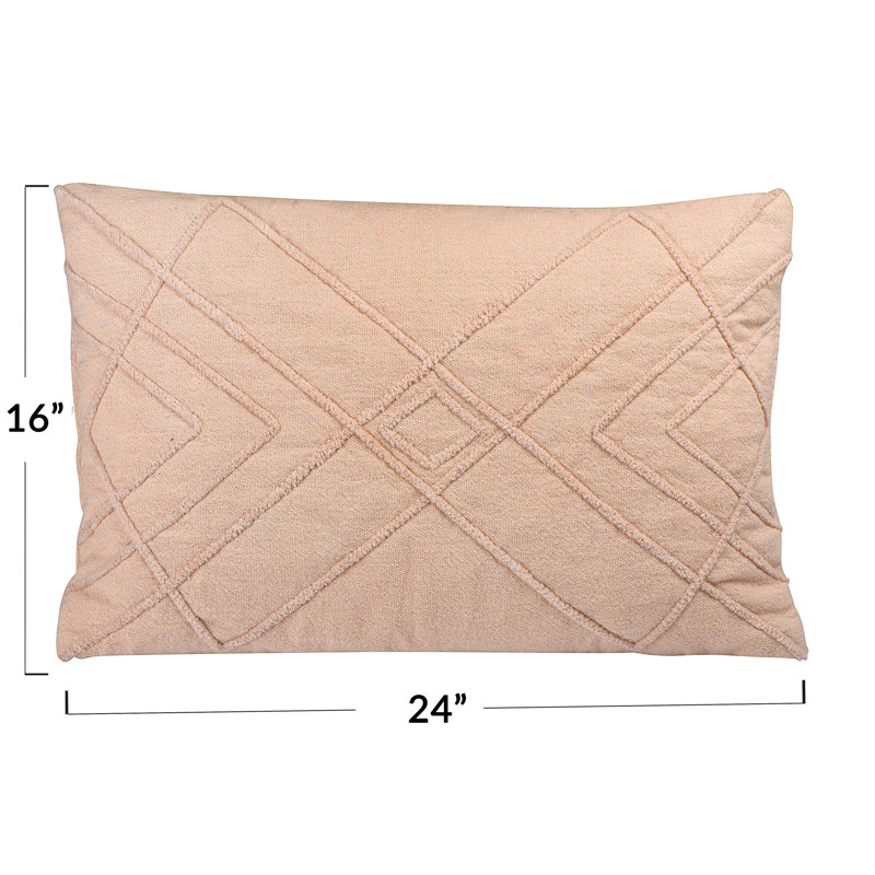 Blush Cotton Embroidered Geometric Lumbar Pillow