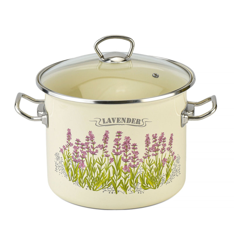 Lavender Fields Cylindrical Enamel Pot with Glass Lid