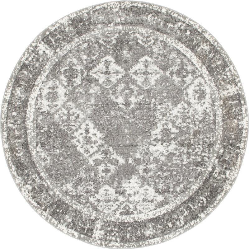 Tapis gris de style Walmoor, Rond 8 pi
