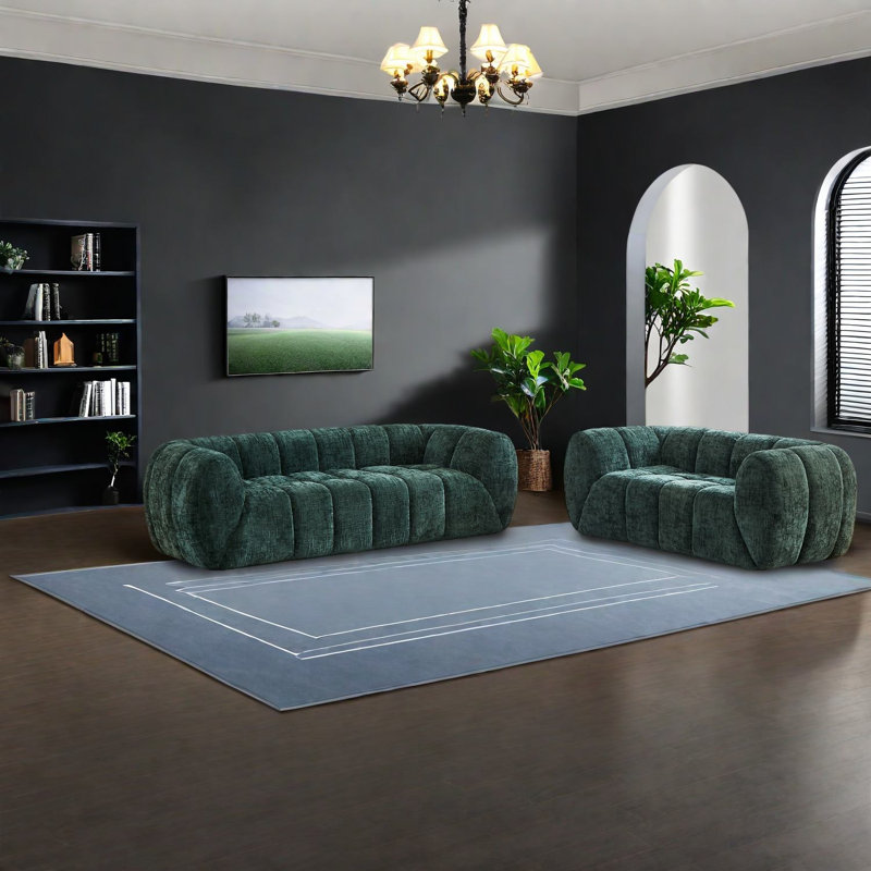 Canapé moderne en mousse de chenille, design vert moelleux pour la maison et le salon