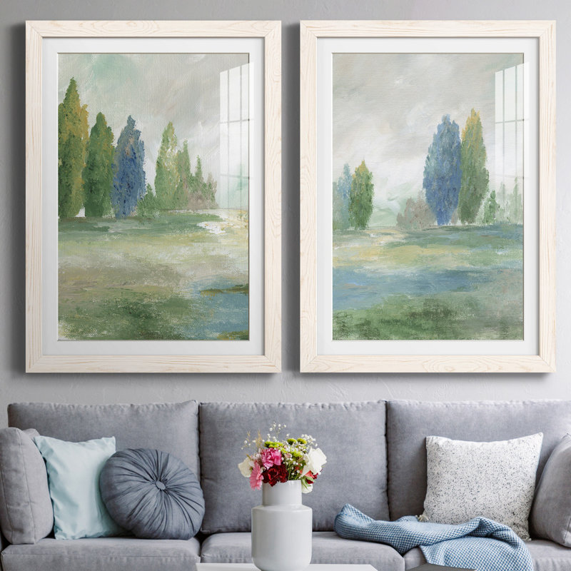 Jeweled Valley I - Ensemble de 2 reproductions d'art, H 37,5 po x l 55 po, Impression encadrée avec passe-partout, White