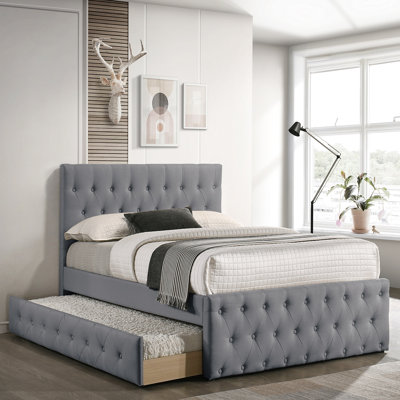 Fabric Fully Upholstered Twin Bed With Trundle
