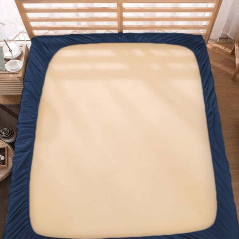 400TC Sateen Solid Cotton Fitted Sheet Fits Upto 12" Deep Pocket, California King Fitted Sheet, Navy Blue