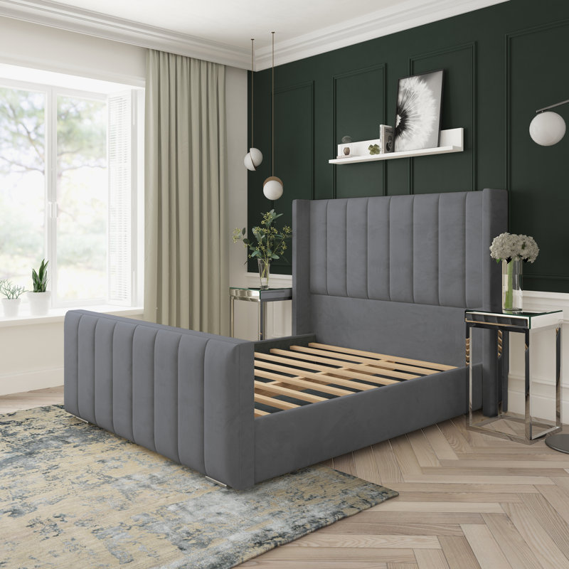 Willow Plush Velvet Upholstered Bed Frame, Steel, Double (4'6)