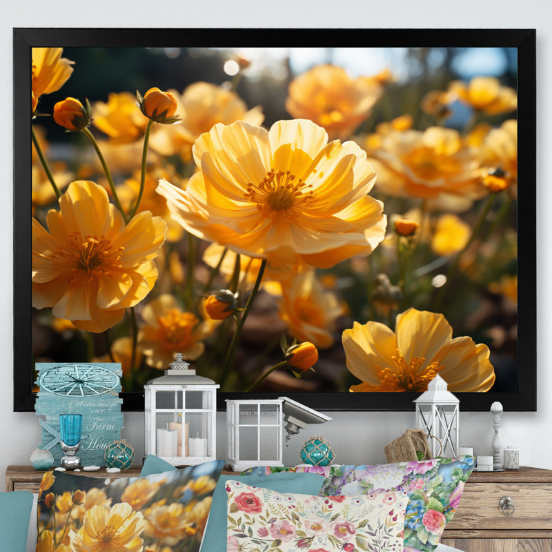 «Yellow Buttercups Field Sunrise IV», reproduction sur toile encadrée, H 20 po x l 12 po x P 1 po, Noir