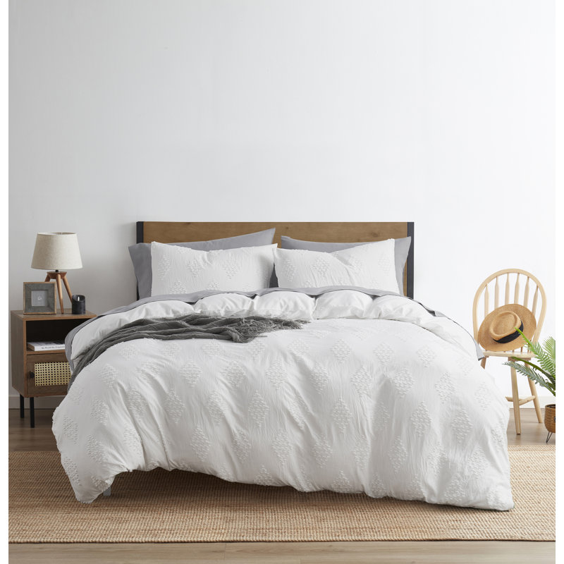 Ensemble de housse de couette Modern Boho, Housse de couette très grand + 2 taies décorativ, Blanc