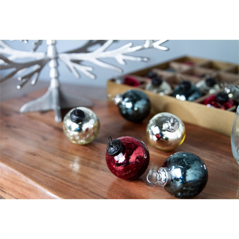 2.5'' Glass Ball Ornament, Red/Green/Orange/Silver