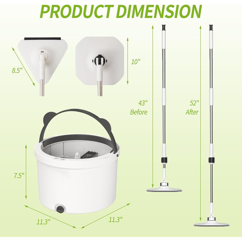 Spin Mop And Bucket, Mop And Bucket With Wringer Set For Home, Easy Wring For Floor Cleaning With 3 Microfiber Replacement Refills