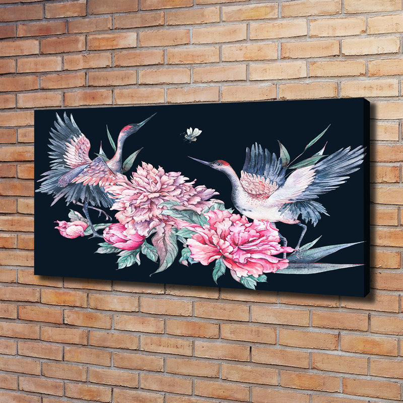 Cranes And Peonies - Wrapped Canvas Print