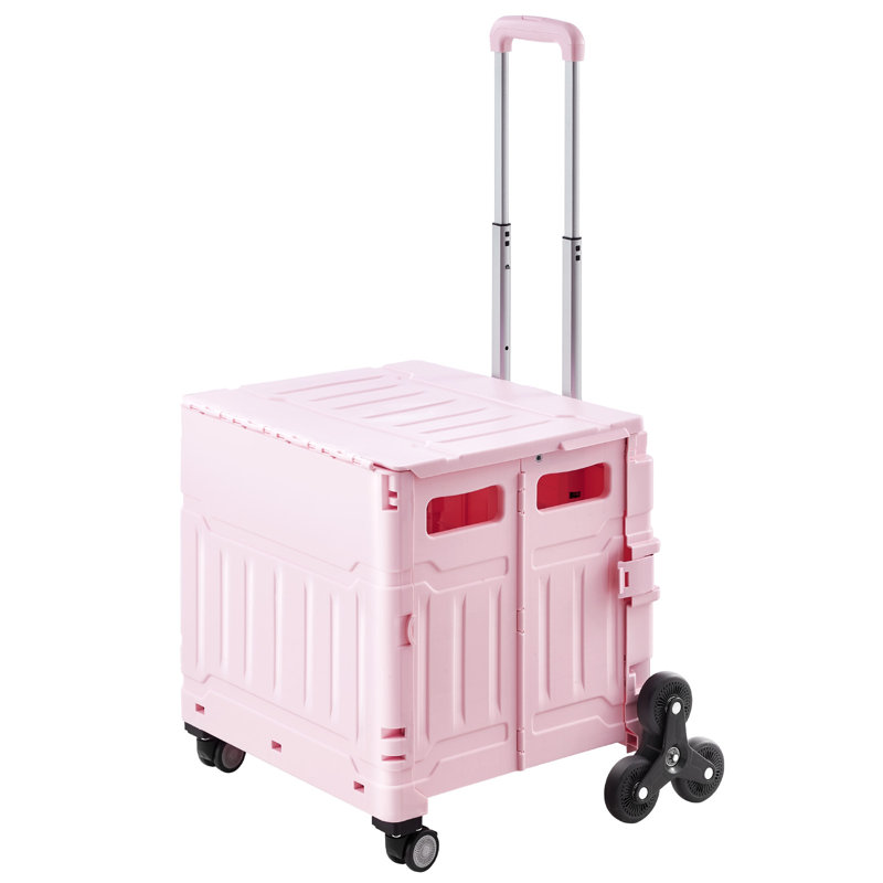 Foldable Cart with Stair Climbing Wheels Collapsible Rolling Crate 65L