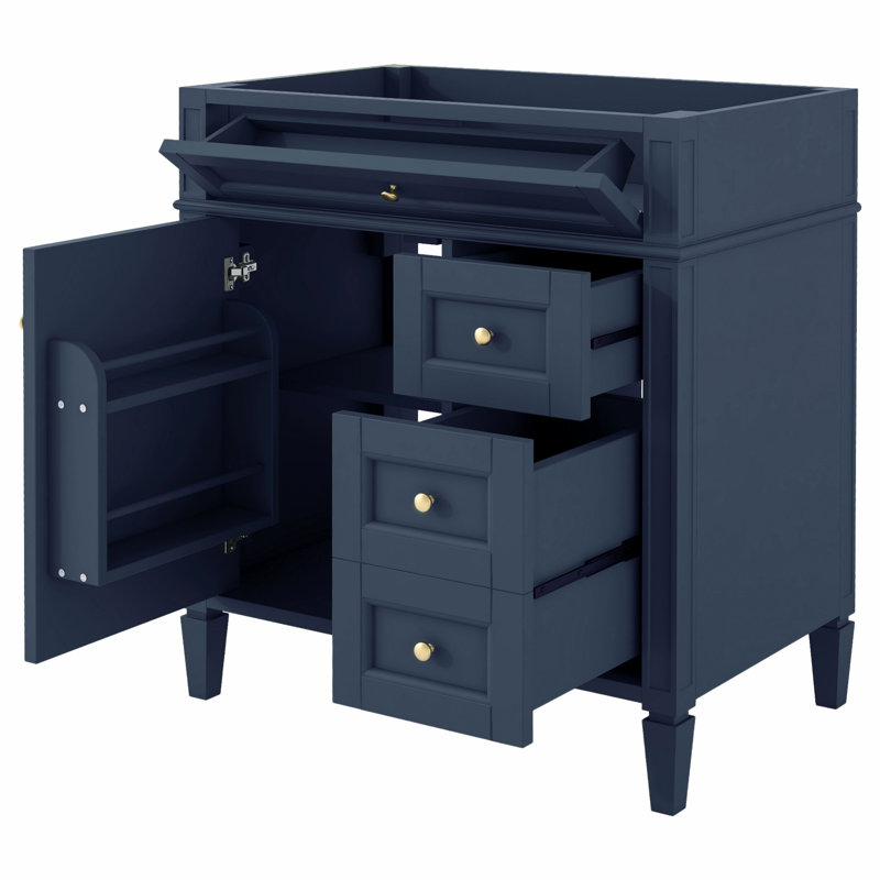 Armoire de rangement de salle de bain avec 2 tiroirs et un tiroir basculant, Bleu