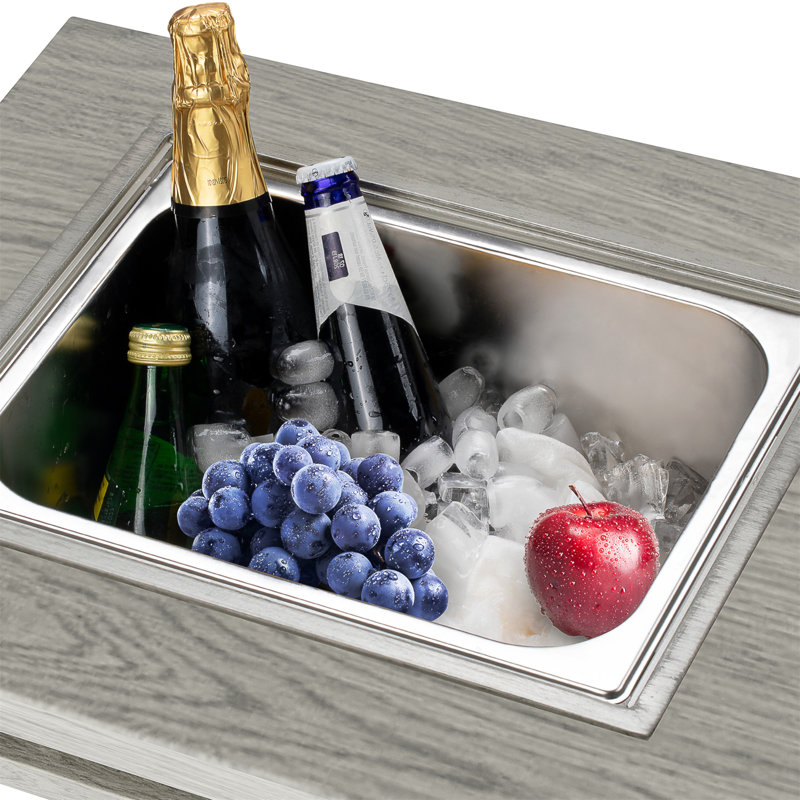 Table basse 3-en-1 avec seau à glace et foyer, Gris