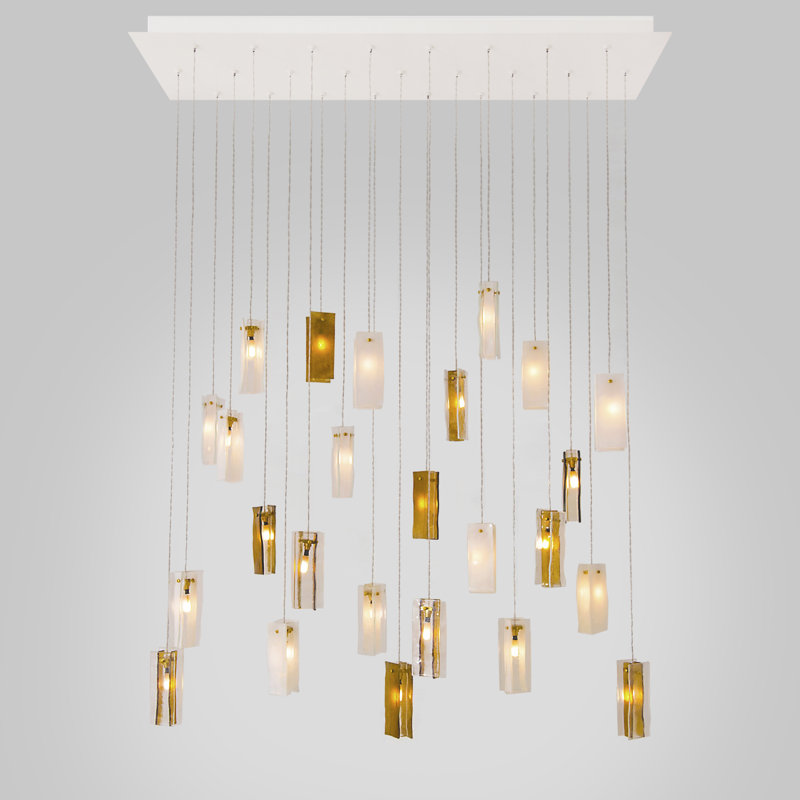 Luminaire suspendu en grappe de 25 lumières, Blanc / transparent / ambre