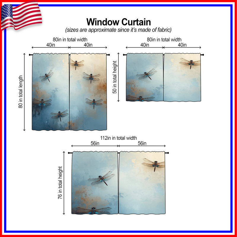 Libellules sur fond texturé et rideaux obscurcissant - 2 panneaux, 20in x 50in - 2 panels, Transparent