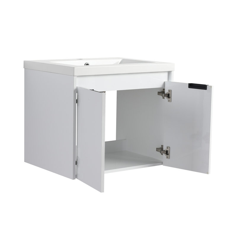 Ensemble de meuble-lavabo mural contemporain de 24 po avec lavabo en résine de qualité supérieure et portes à fermeture en douceur Aetheria.